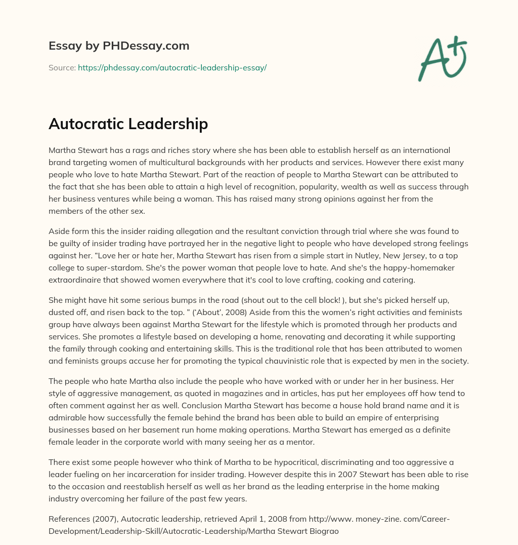 autocratic leadership research paper