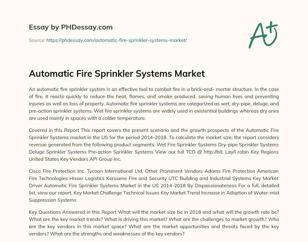Automatic Fire Sprinkler Systems Market essay