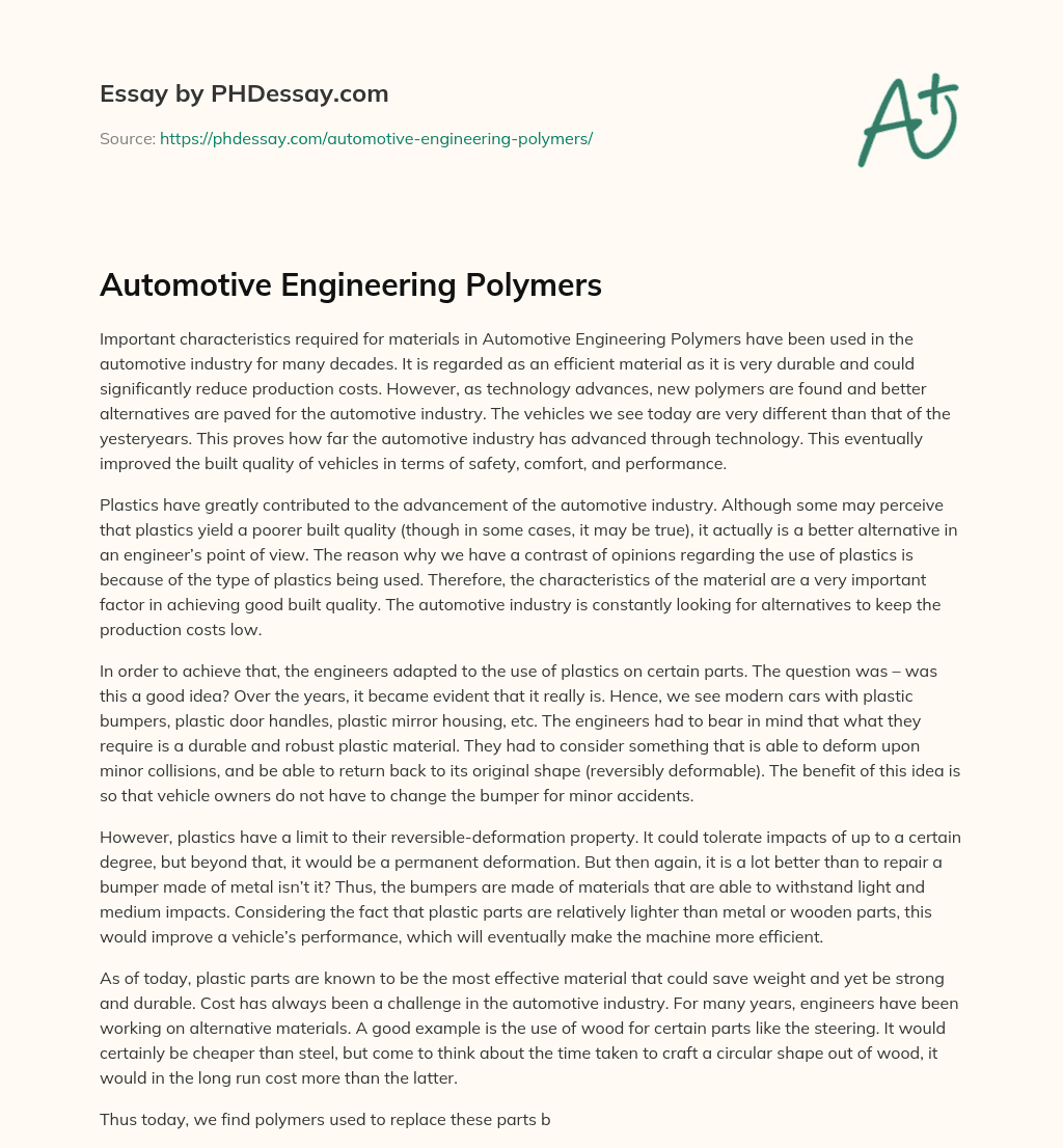 Automotive Engineering Polymers essay