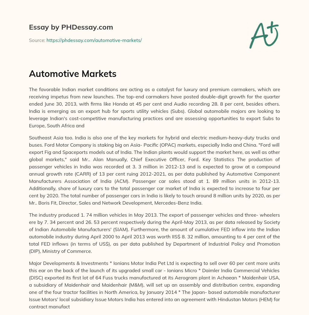 Automotive Markets essay