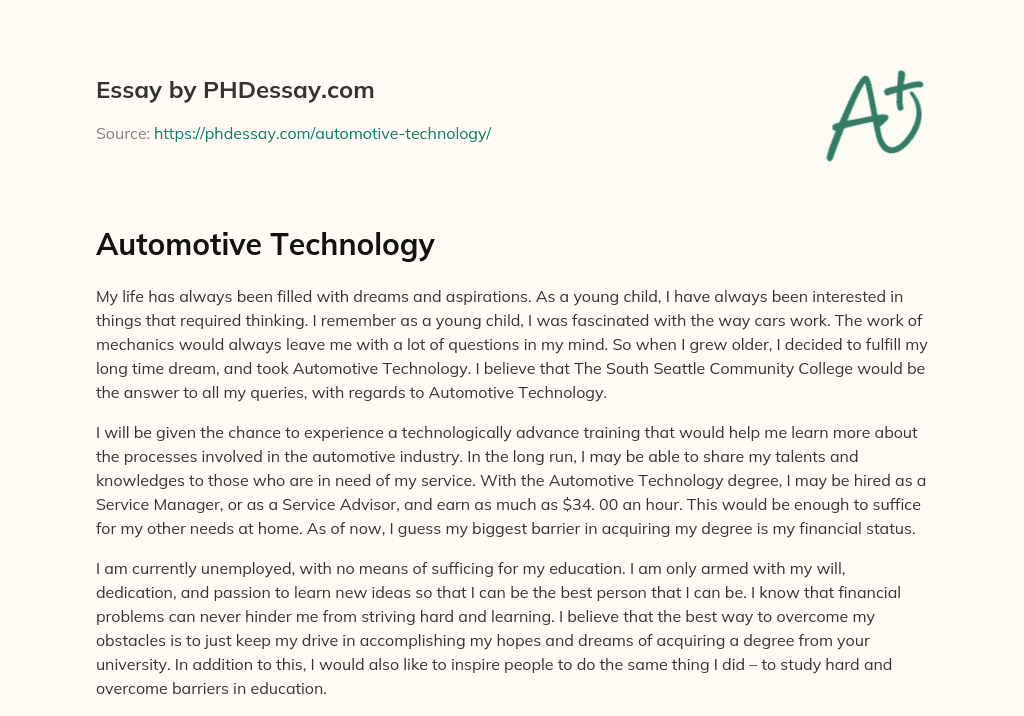 essay about automotive technology
