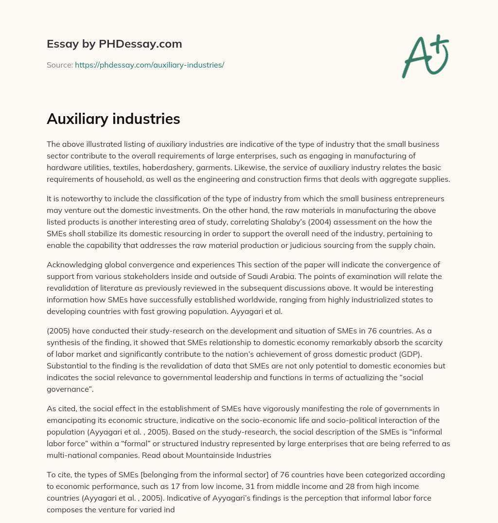 Auxiliary industries essay