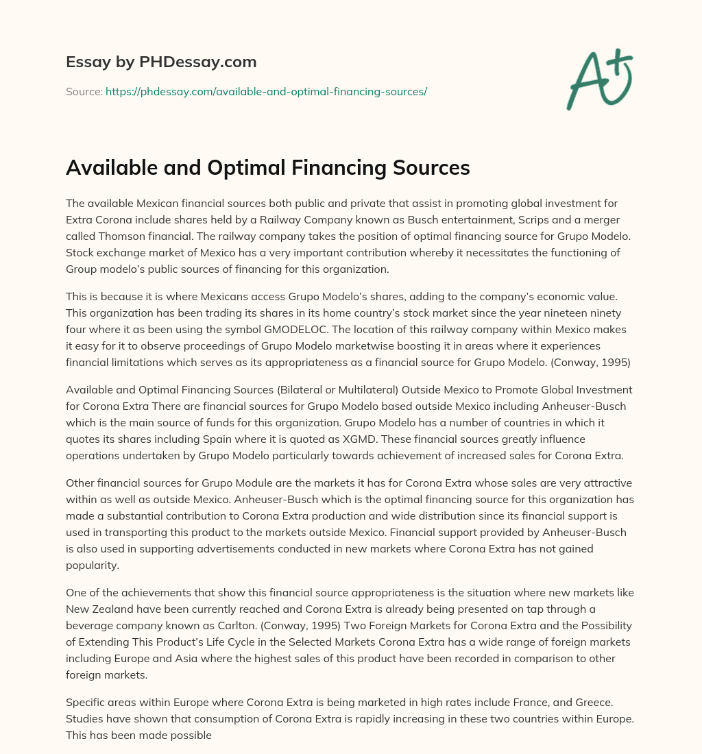 Available and Optimal Financing Sources essay