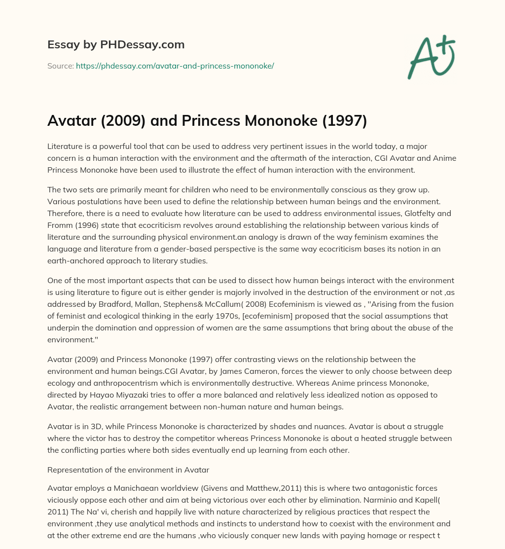 Avatar (2009) and Princess Mononoke (1997) essay