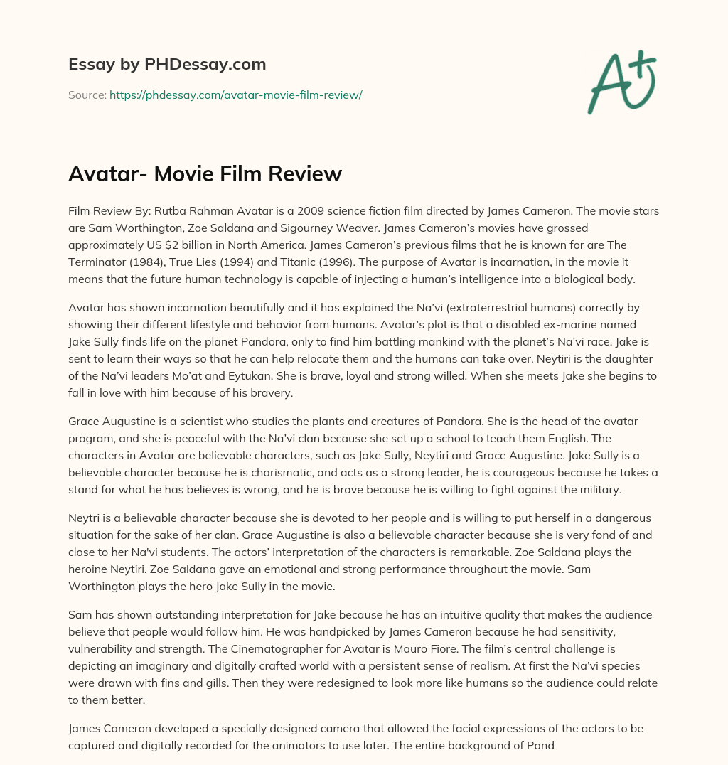 short essay about avatar movie