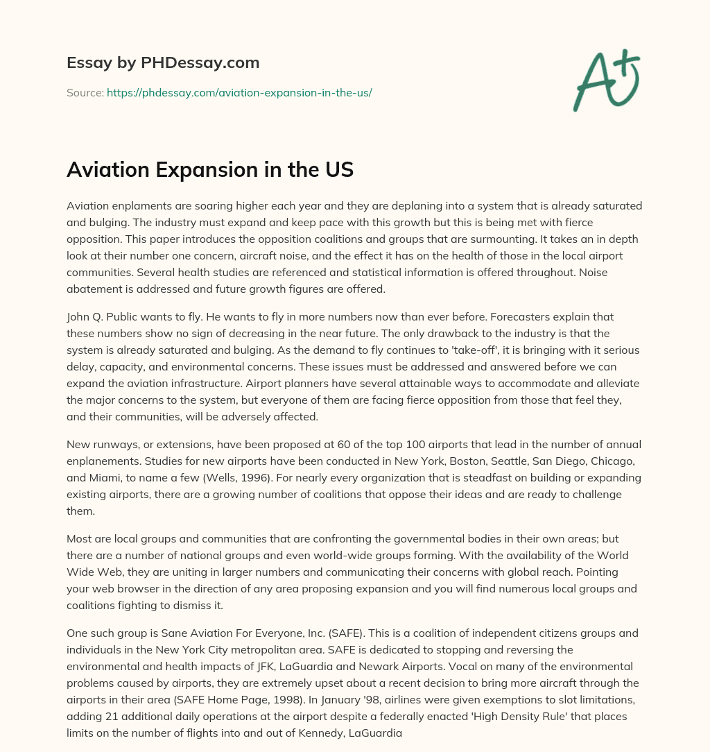 Aviation Expansion in the US essay