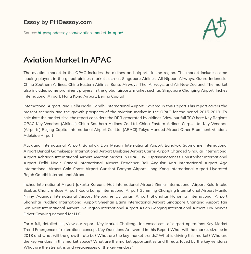 Aviation Market In APAC essay