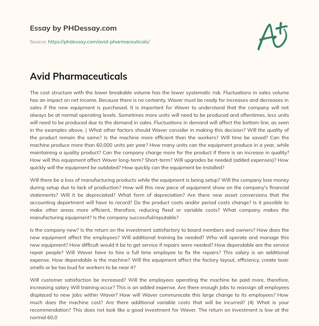 Avid Pharmaceuticals essay