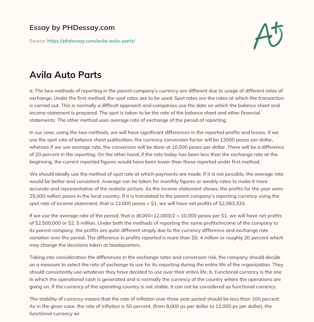 Avila Auto Parts essay