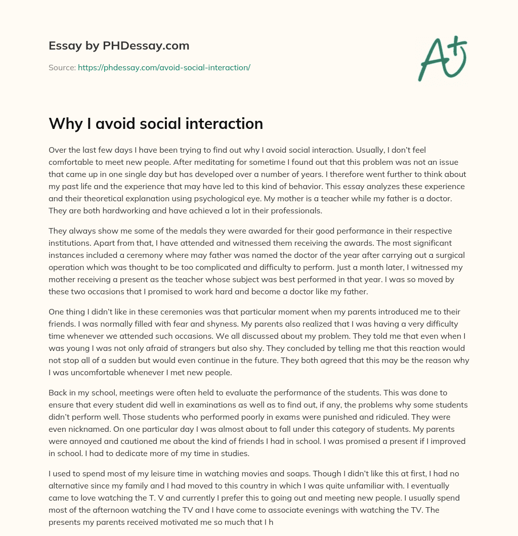 Why I avoid social interaction essay