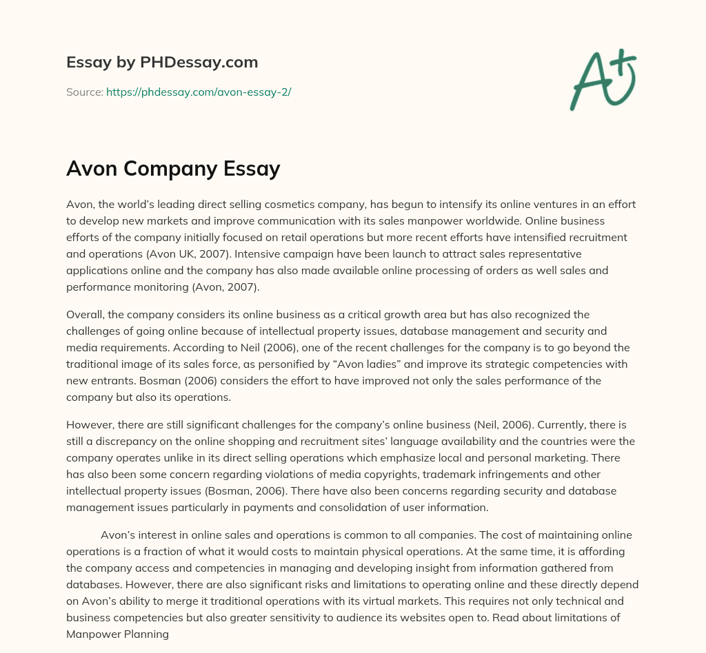 Avon Company Essay essay
