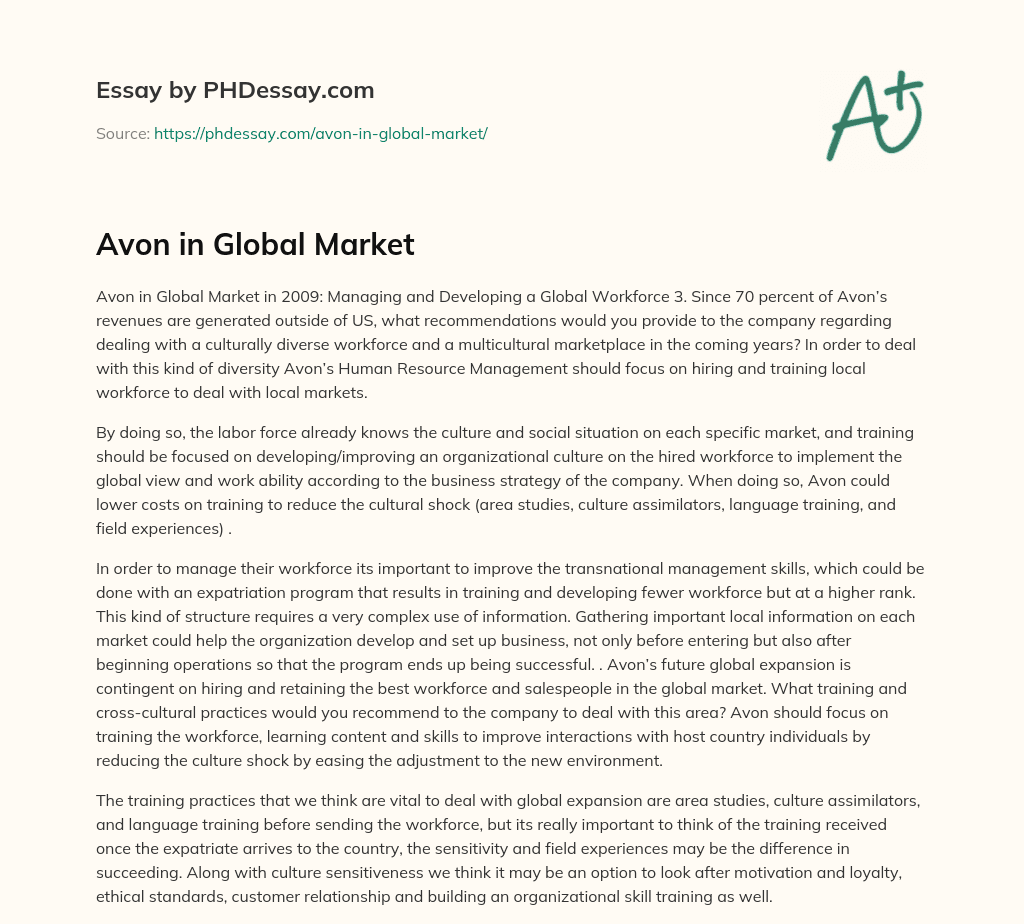 Avon in Global Market essay