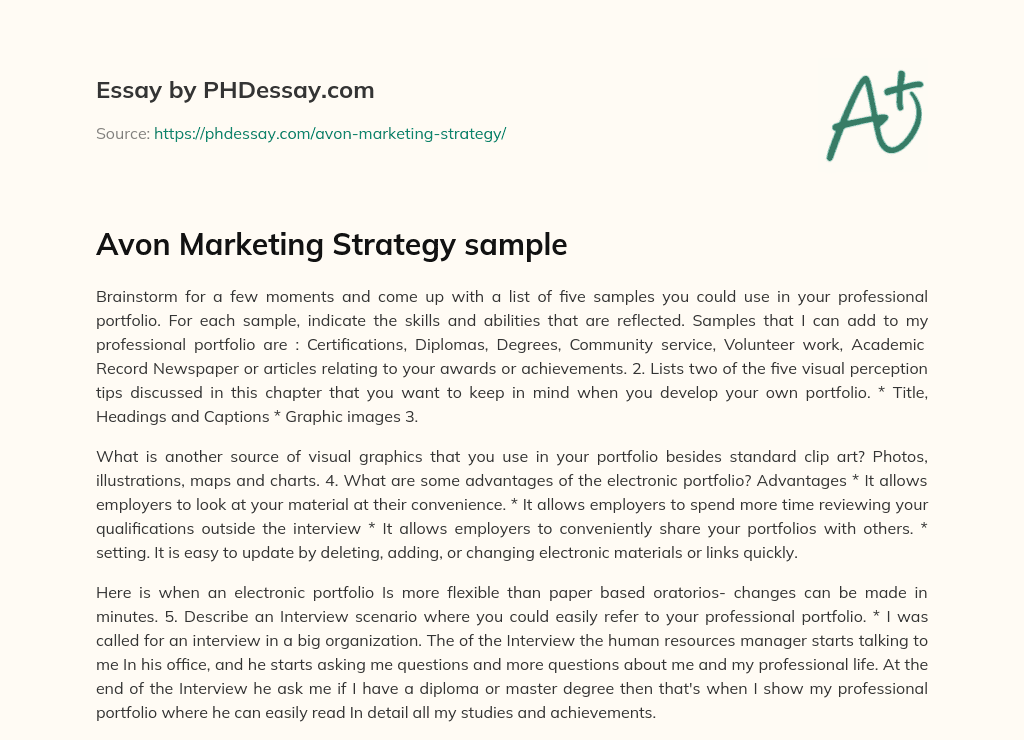 Avon Marketing Strategy sample essay