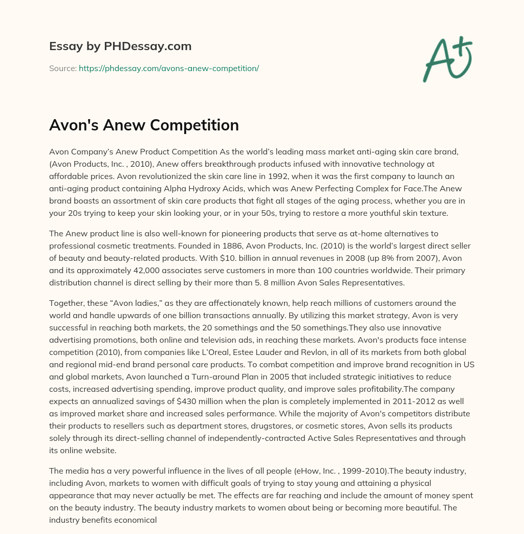 Avon’s Anew Competition essay