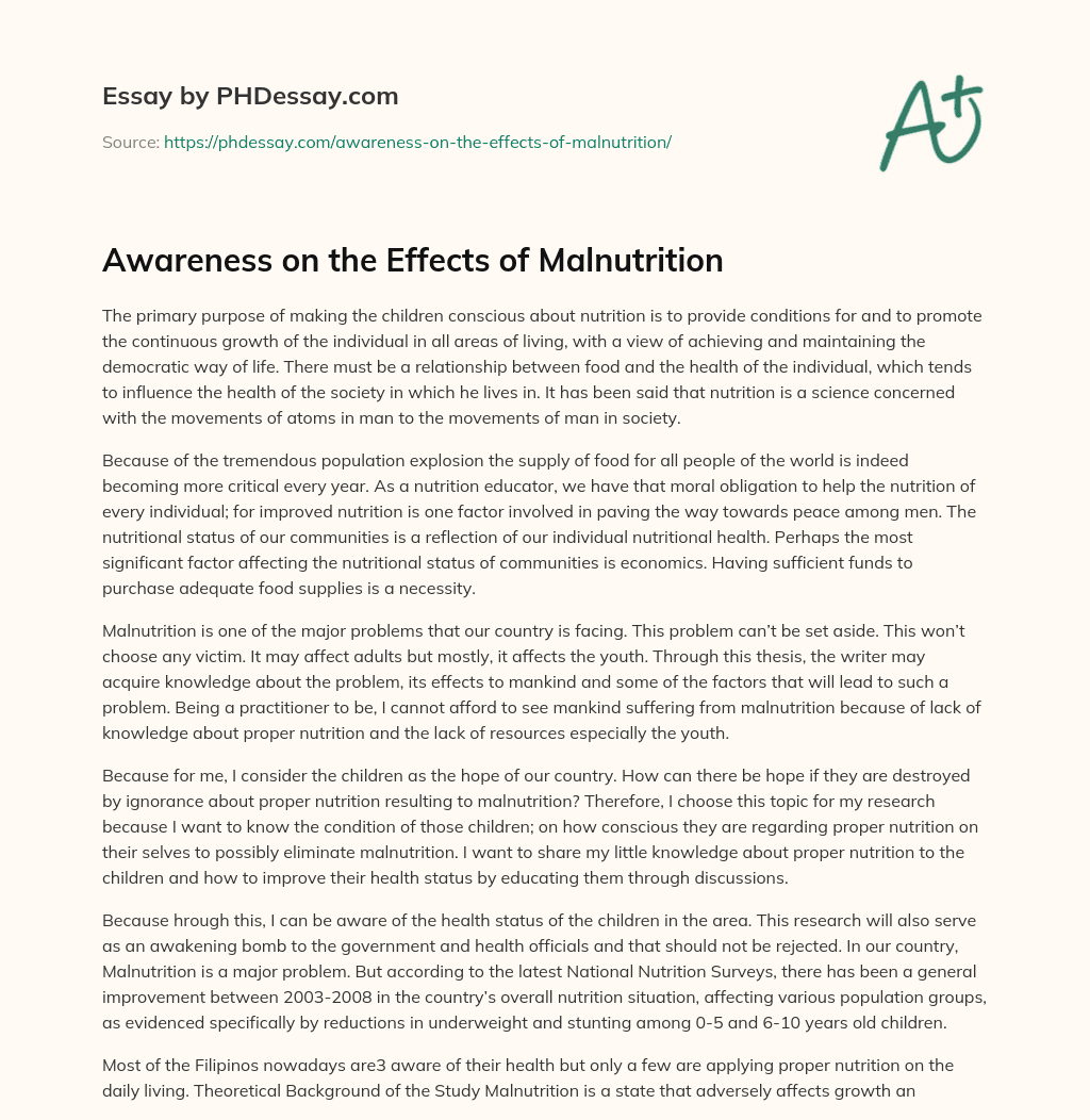 Awareness on the Effects of Malnutrition essay
