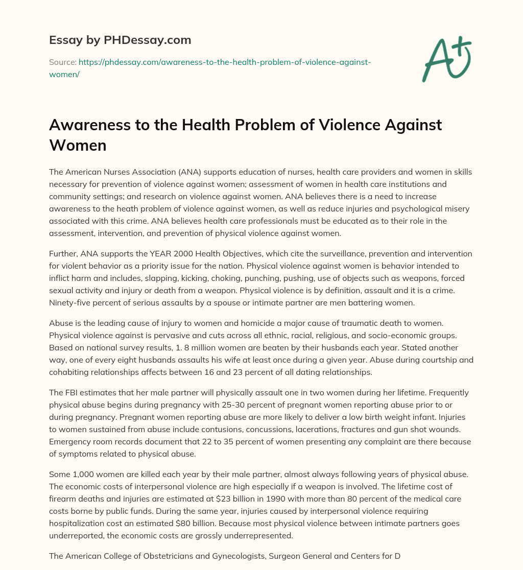 Awareness to the Health Problem of Violence Against Women essay