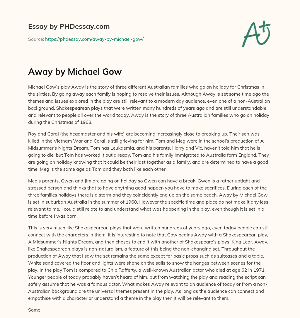 Away by Michael Gow essay