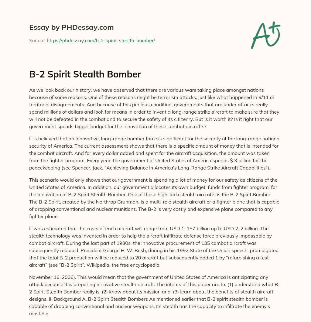 B-2 Spirit Stealth Bomber essay