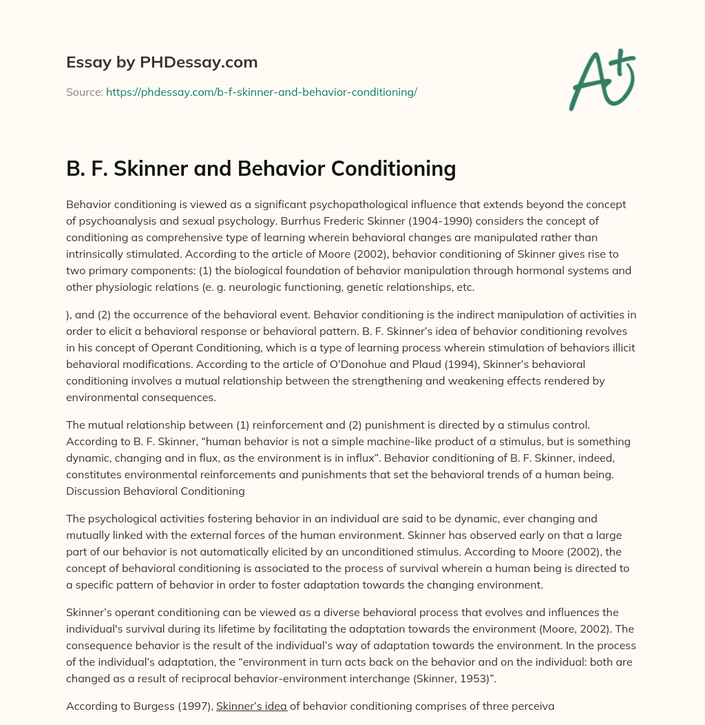 B. F. Skinner and Behavior Conditioning essay
