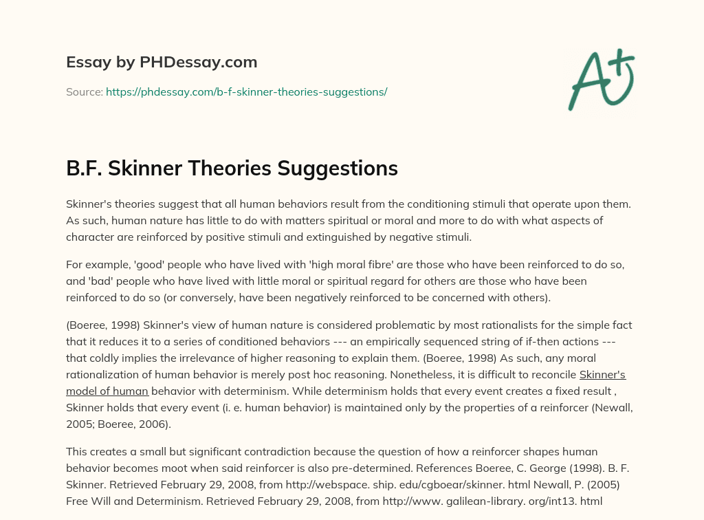 B.F. Skinner Theories Suggestions essay