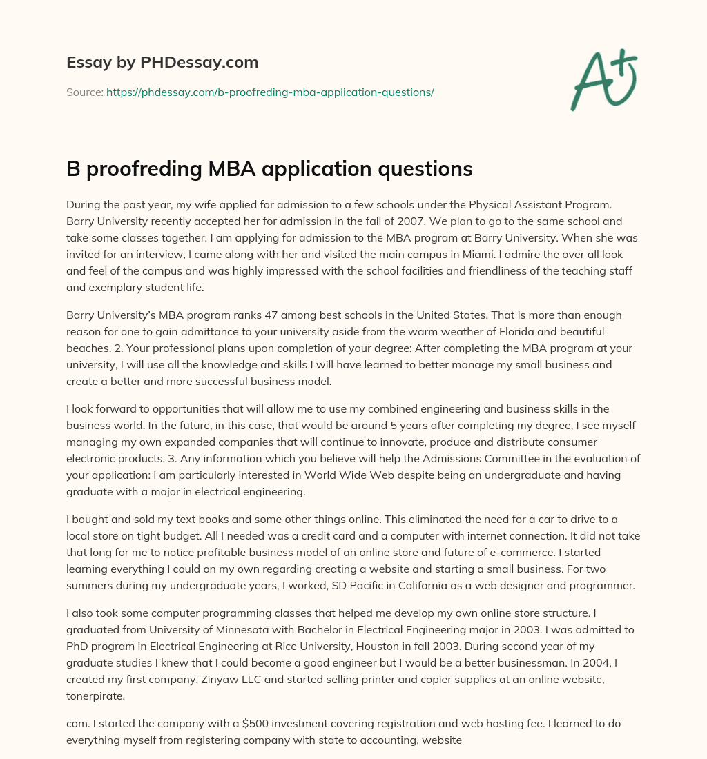 B proofreding MBA application questions essay