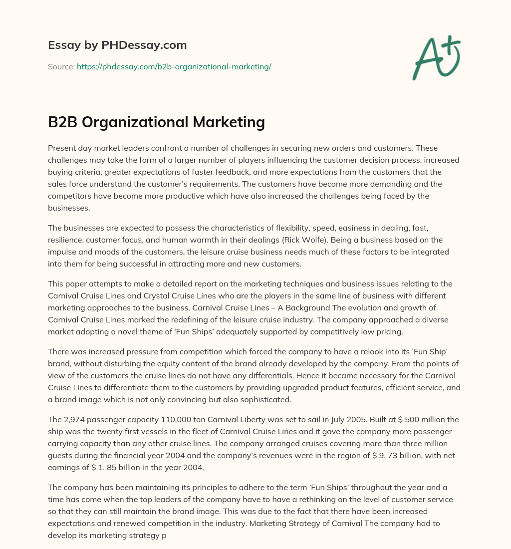 B2B Organizational Marketing essay