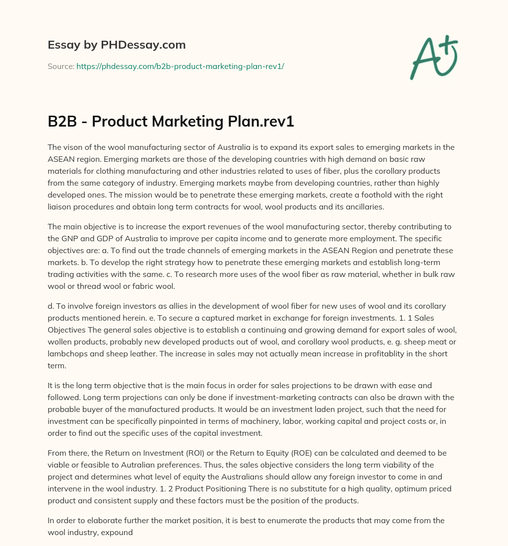 B2B – Product Marketing Plan.rev1 essay