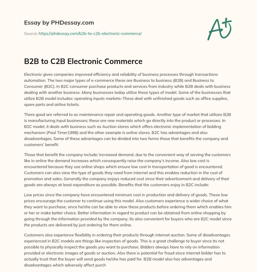 B2B to C2B Electronic Commerce essay