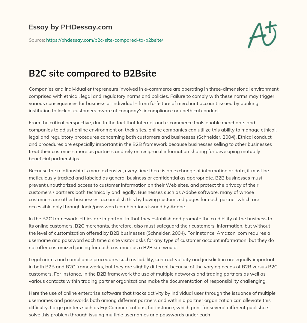 B2C site compared to B2Bsite essay