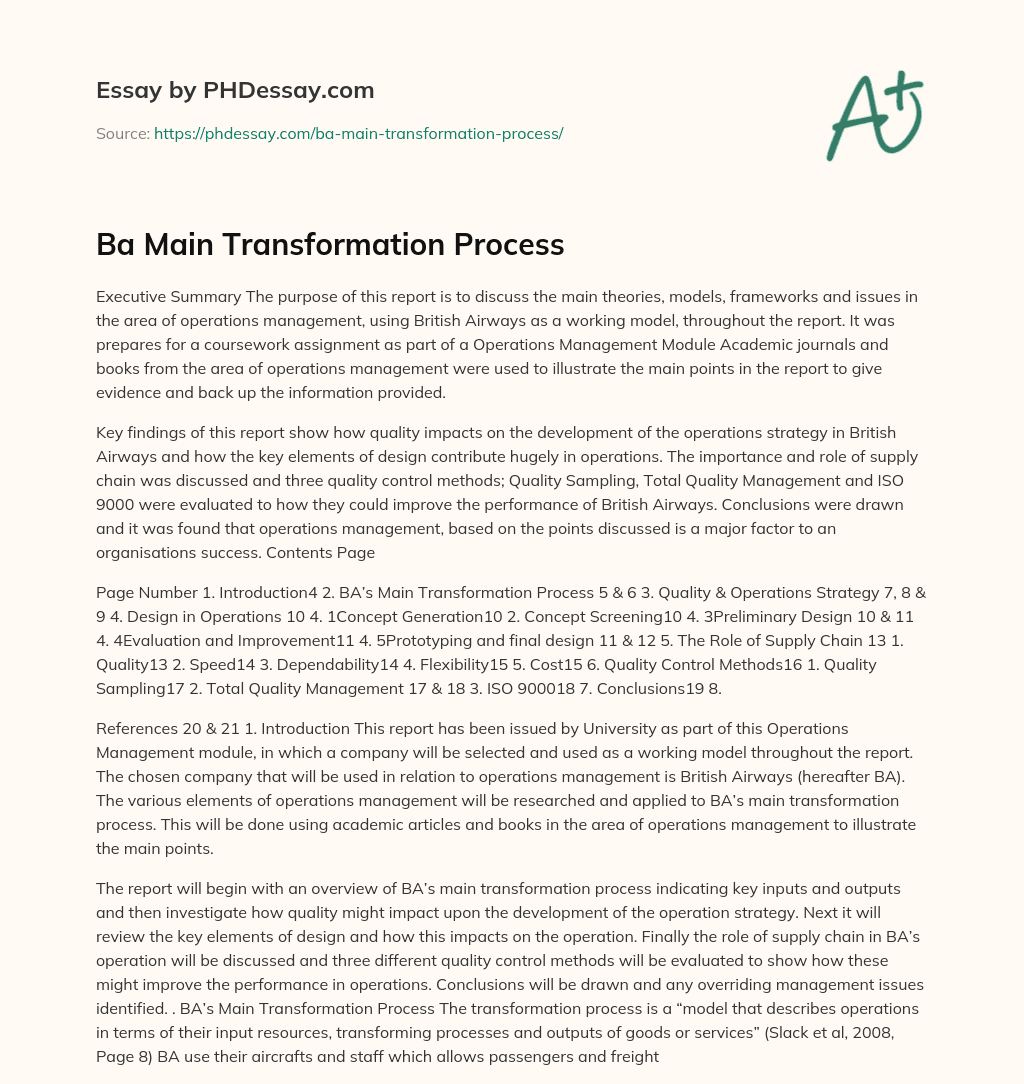 Ba Main Transformation Process essay