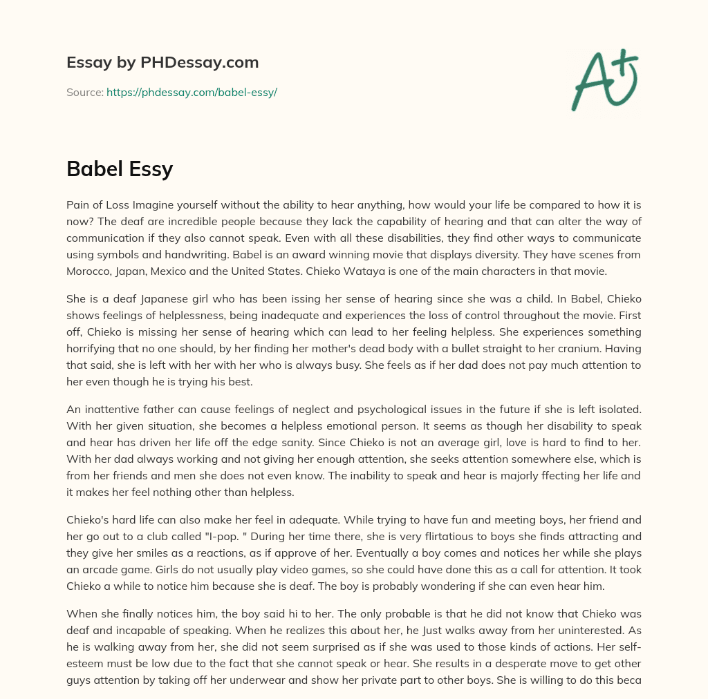 The Pain of Loss: A Deaf Japanese Girl’s Struggle in Babel essay
