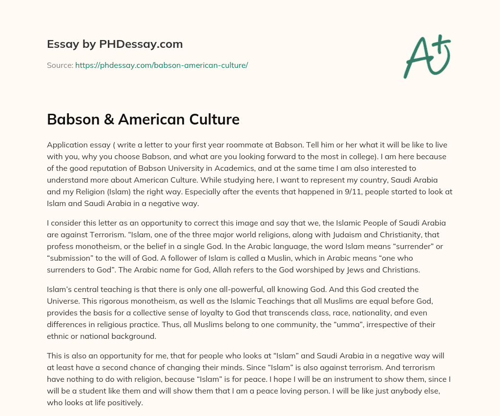 Babson & American Culture essay