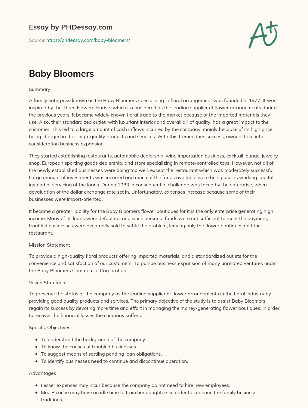 Baby Bloomers essay