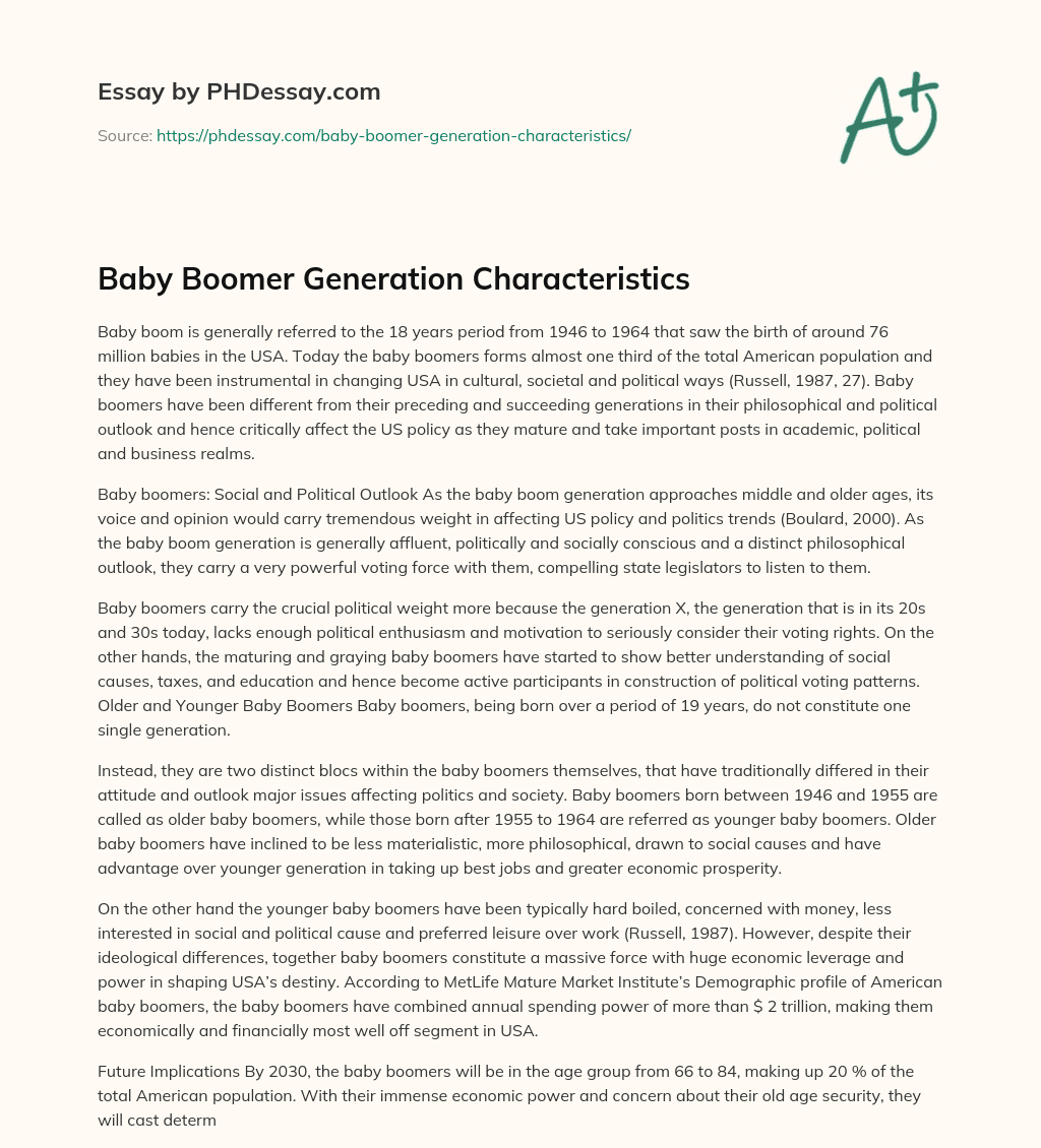 Baby Boomer Generation Characteristics essay