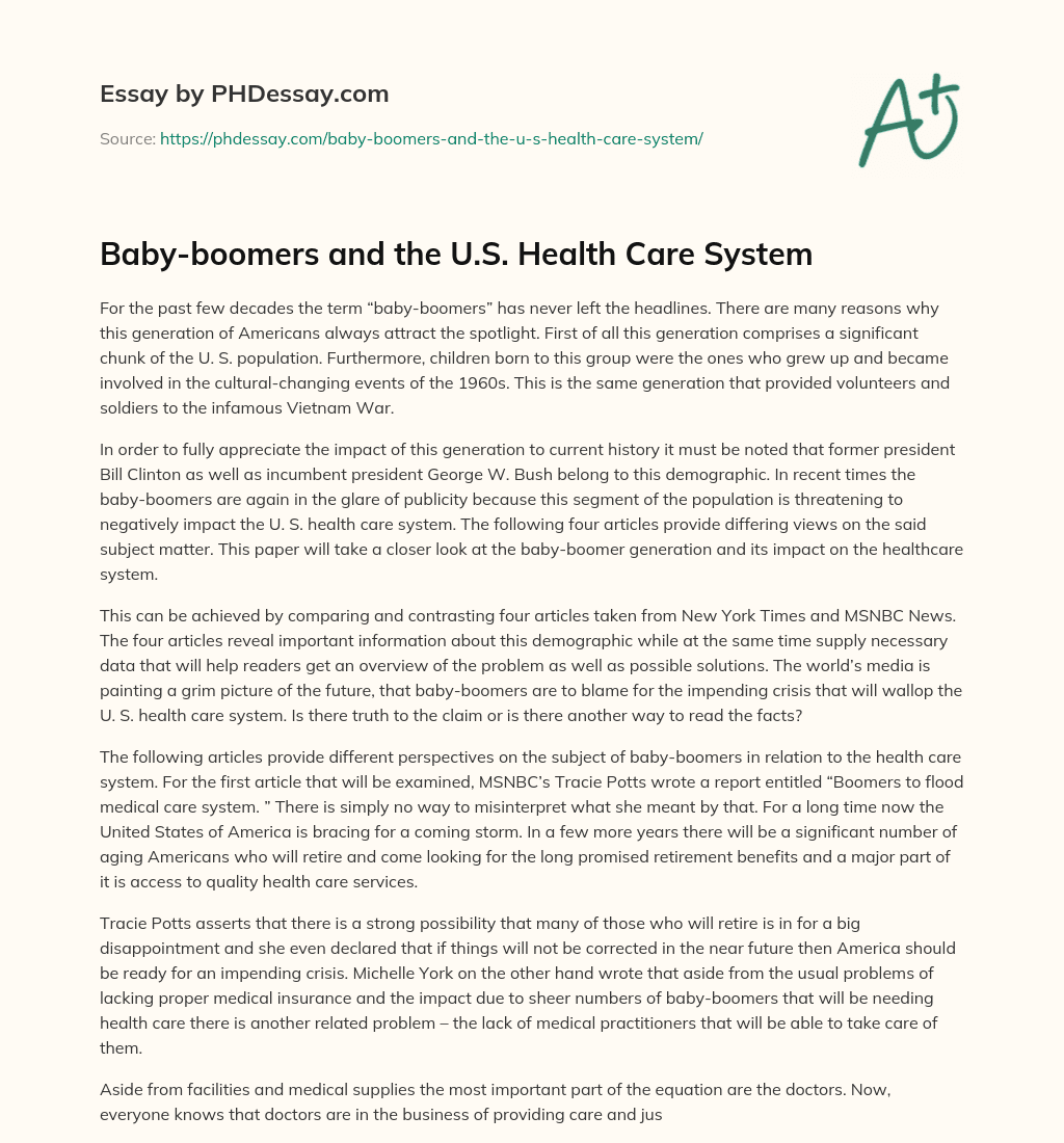 Baby-boomers and the U.S. Health Care System essay