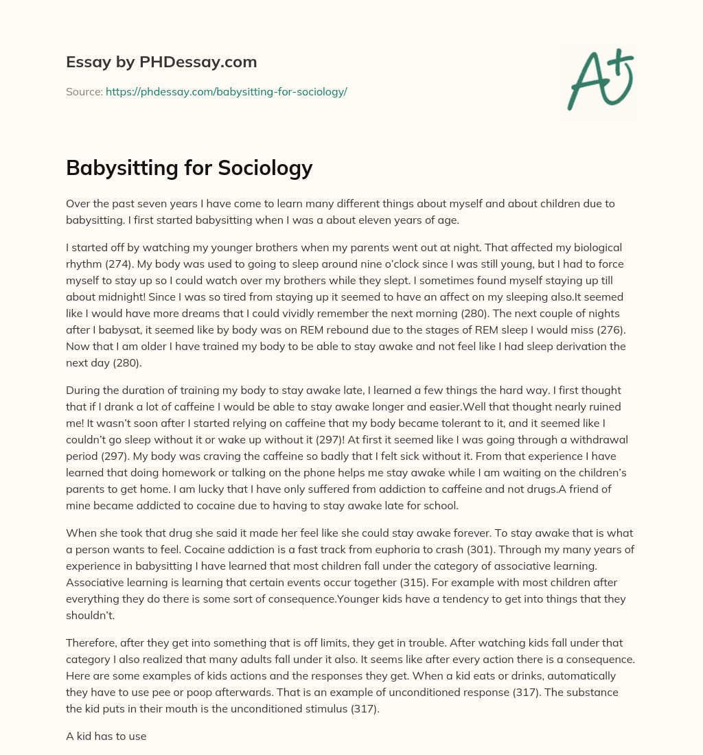 Babysitting for Sociology essay