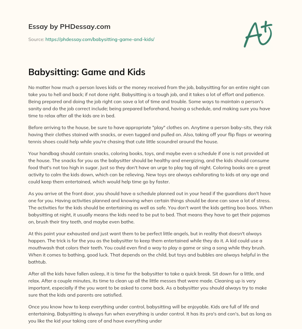 Babysitting: Game and Kids essay