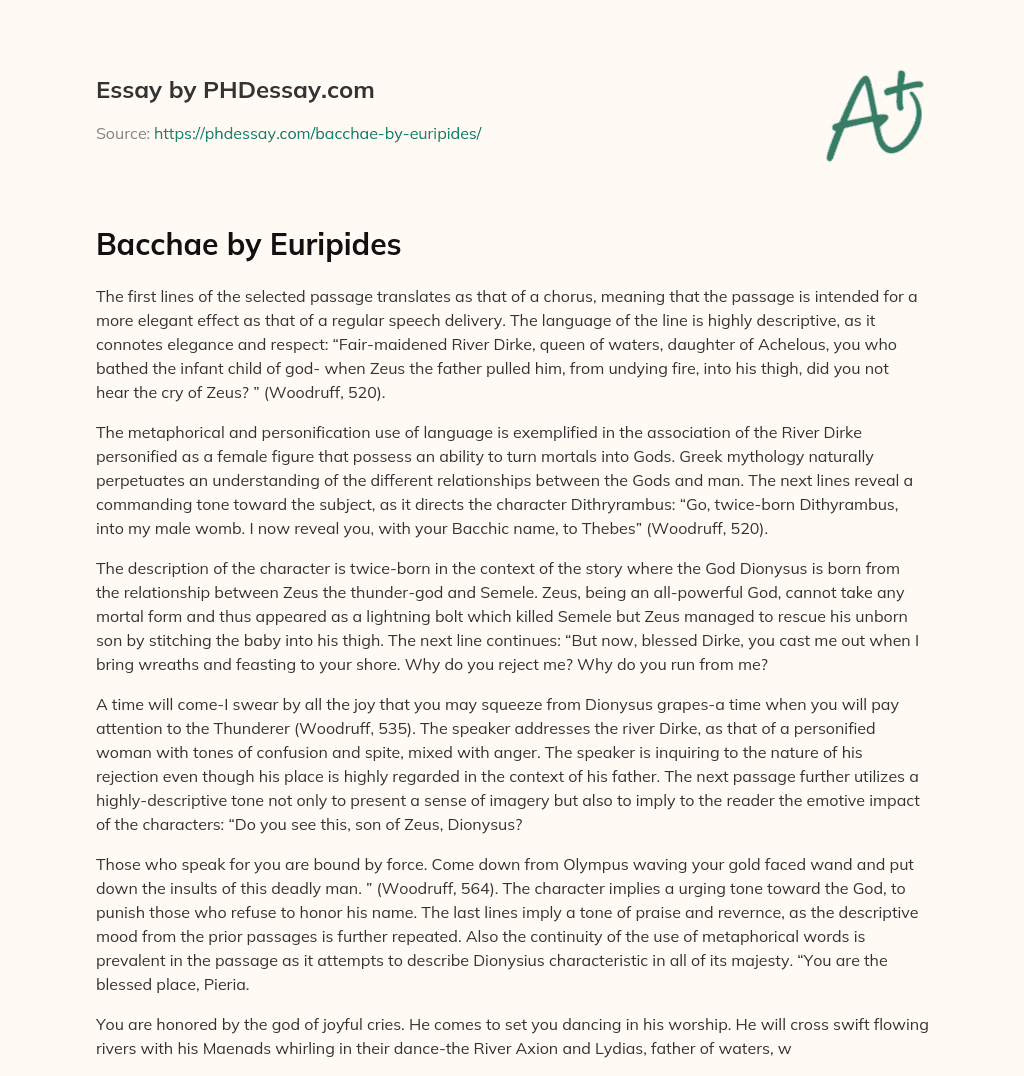 Bacchae by Euripides essay