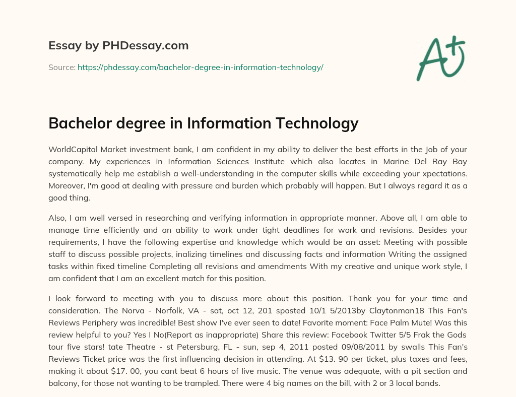 bs information technology essay