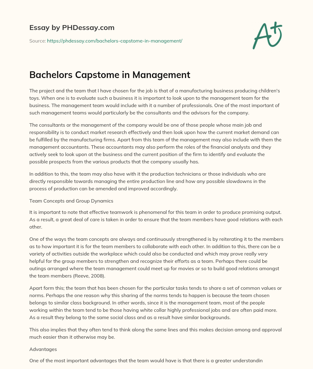 Bachelors Capstome in Management essay