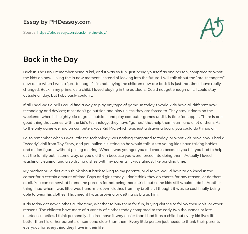 Back in the Day essay