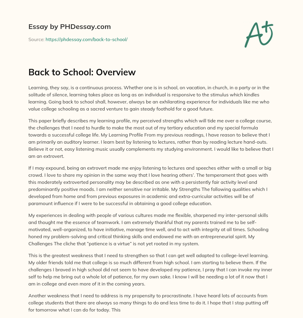 Back to School: Overview essay