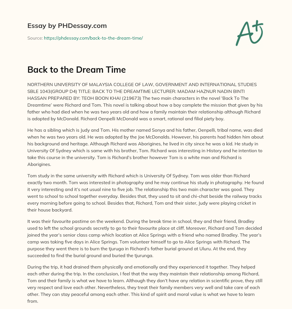 Back to the Dream Time essay
