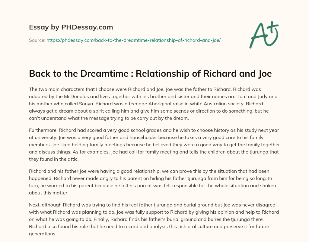 Back to the Dreamtime : Relationship of Richard and Joe essay