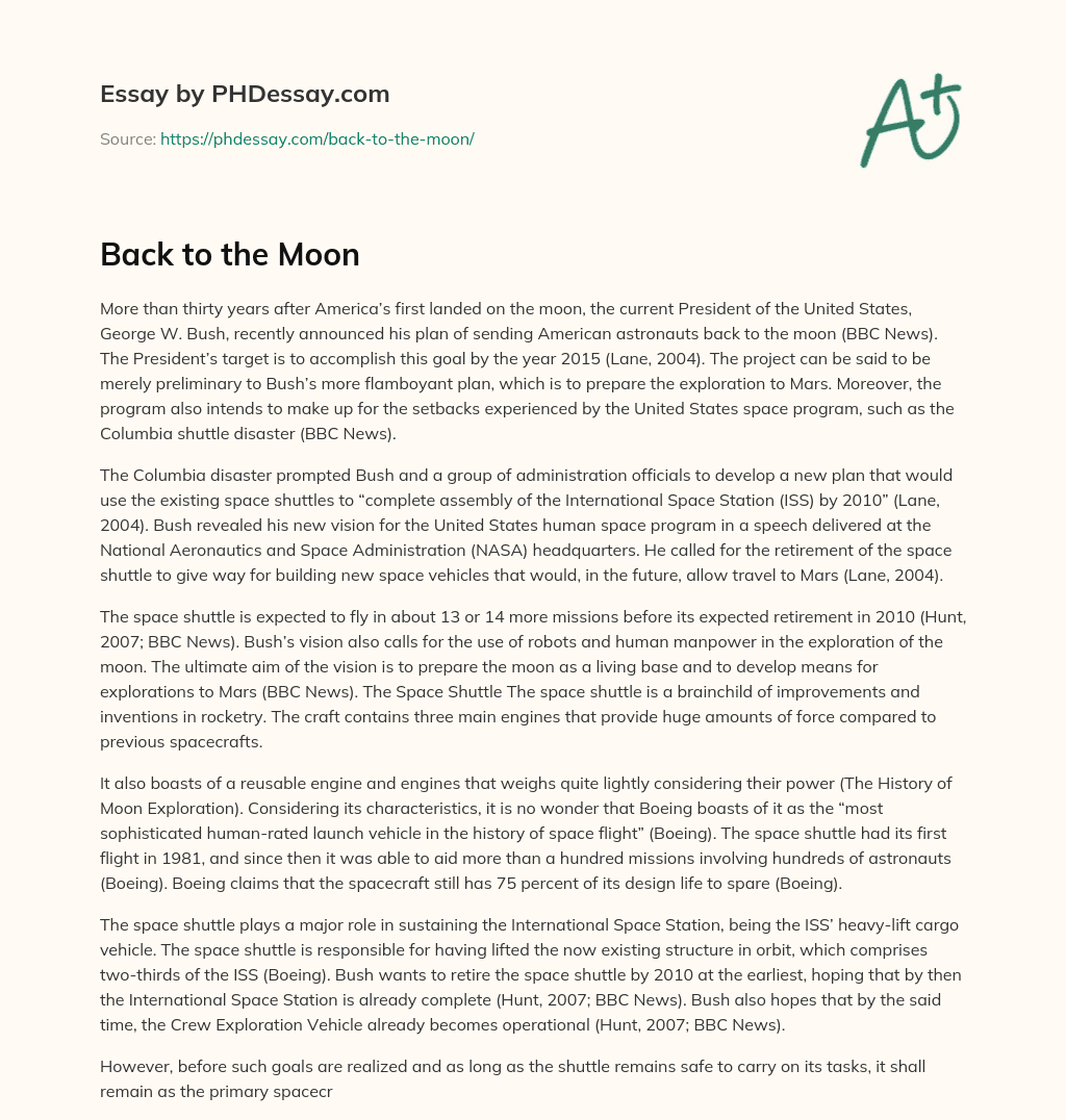 Back to the Moon essay