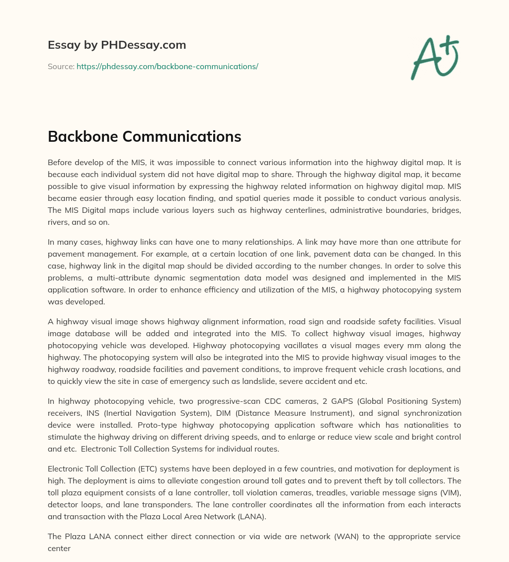Backbone Communications essay
