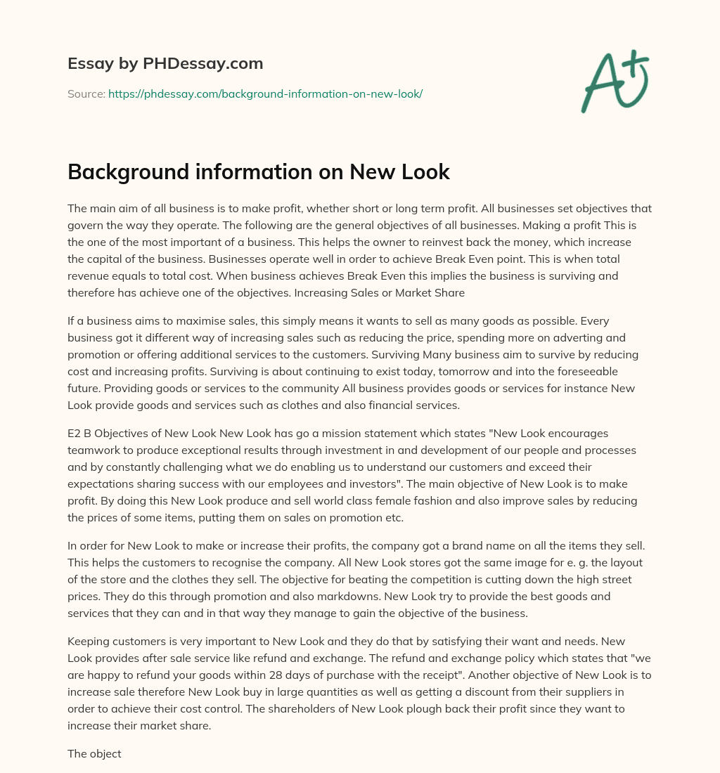 Background information on New Look essay