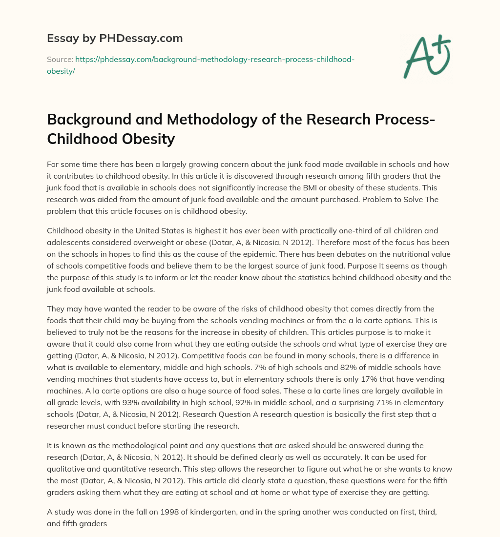 Background and Methodology of the Research Process- Childhood Obesity essay