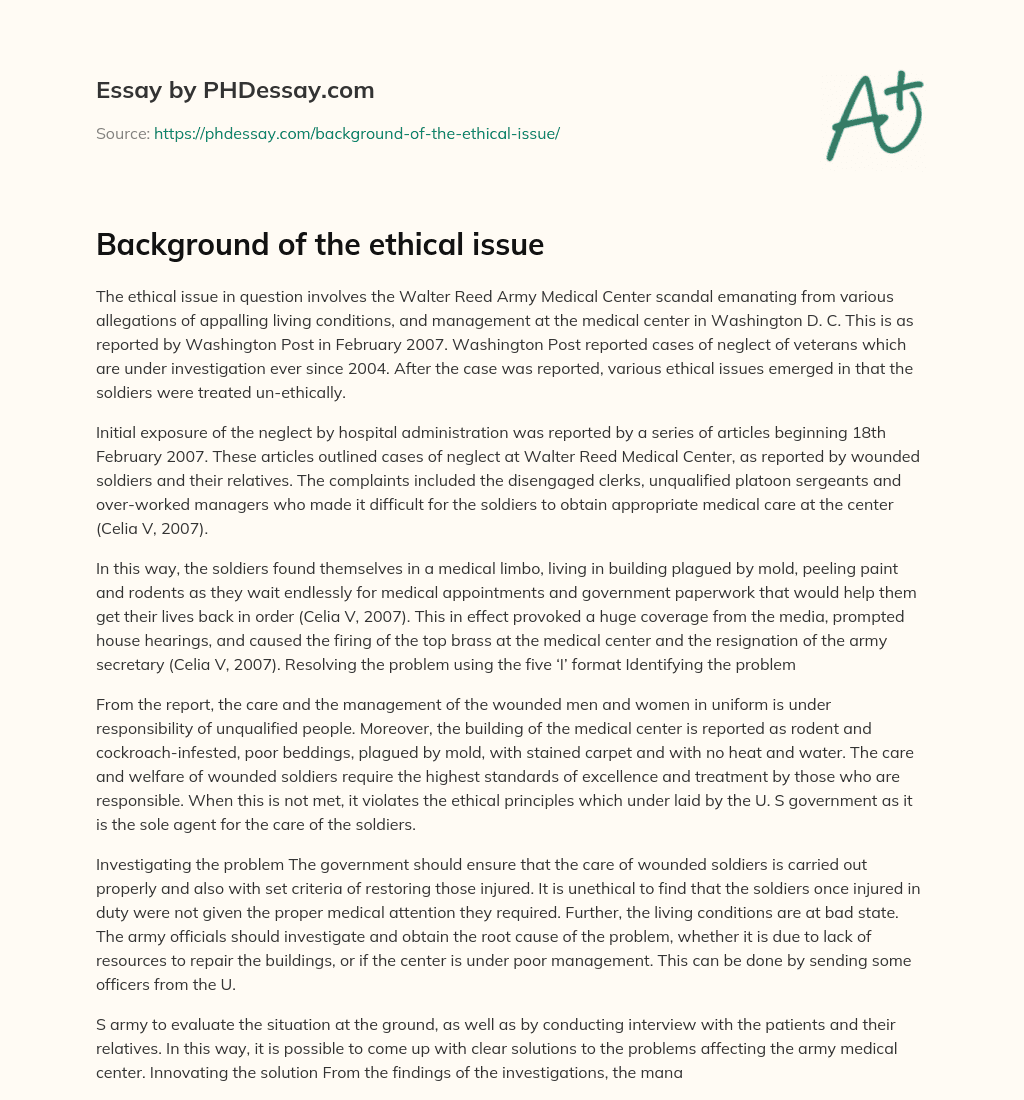 Background of the ethical issue essay