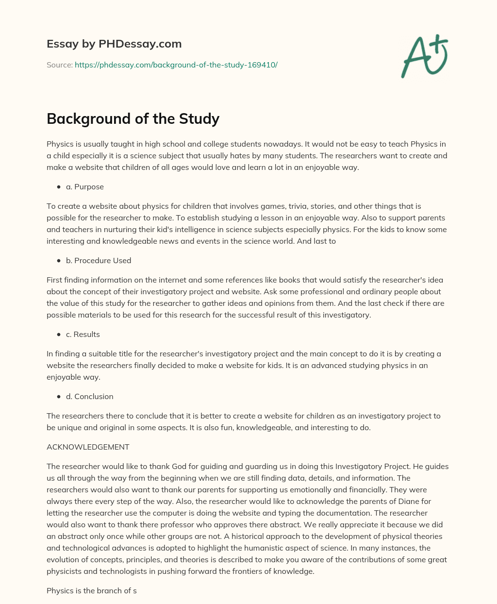 Background of the Study essay